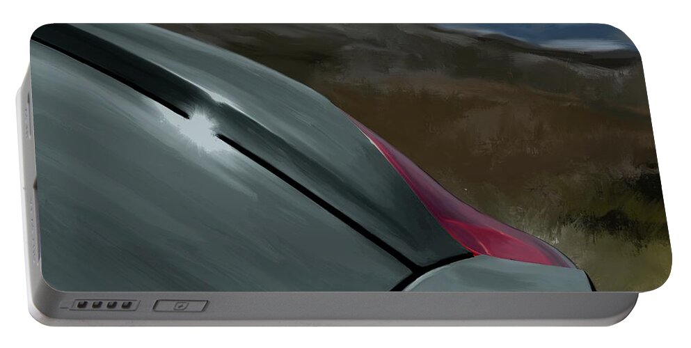 Hand Drawn Portable Battery Charger featuring the digital art Porsche Boxster 981 Curves Digital Oil Painting - Schwarz Black by Moospeed Art