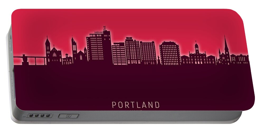 Portland Portable Battery Charger featuring the digital art Portland Maine Skyline #77 by Michael Tompsett