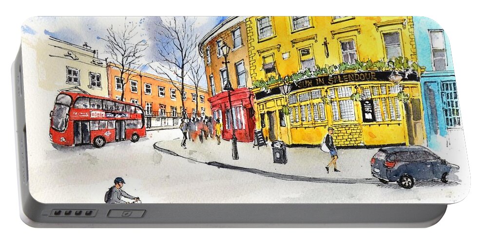 Buildings Portable Battery Charger featuring the painting Portobello Road, London by Betty M M Wong