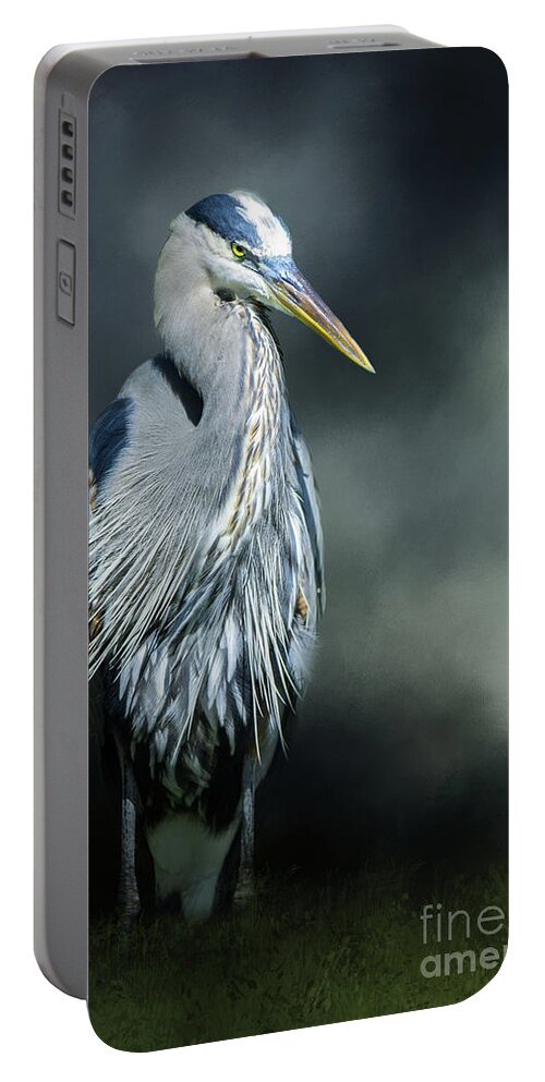 Animal Portable Battery Charger featuring the mixed media Portrait of a Great Blue Heron by Ed Taylor