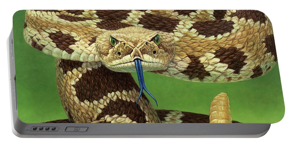 Rattlesnake Portable Battery Charger featuring the painting Portrait of a Rattlesnake by James W Johnson