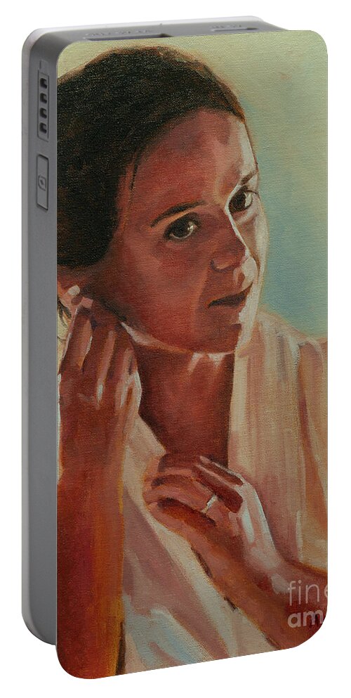  Portable Battery Charger featuring the painting Portrait of Cristina by Pablo Avanzini