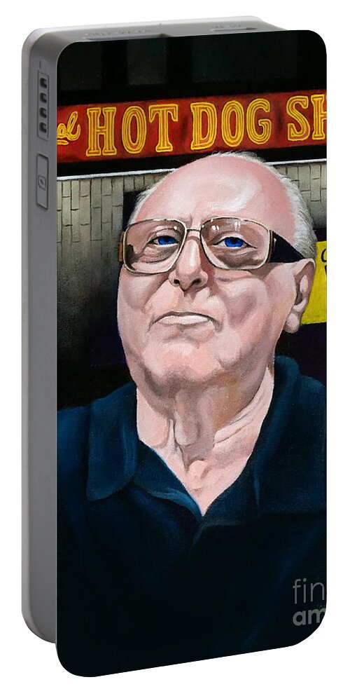  Portable Battery Charger featuring the painting Portrait of Moe Simon by Christopher Shellhammer