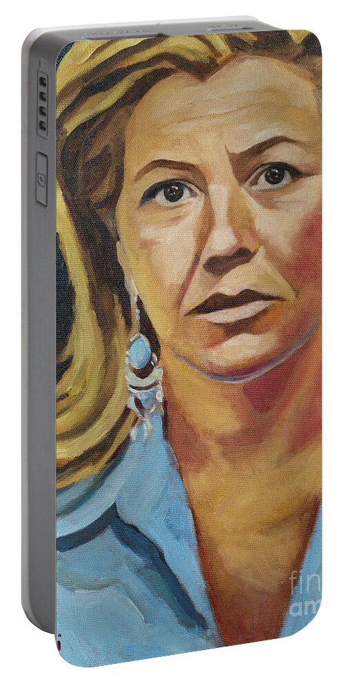 Oil Portable Battery Charger featuring the painting Portrait of my wife by Pablo Avanzini