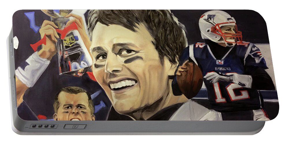 Portrait Painting Portable Battery Charger featuring the painting Portrait Painting of American Football Champion Superstar Tom Brady by Greta Corens