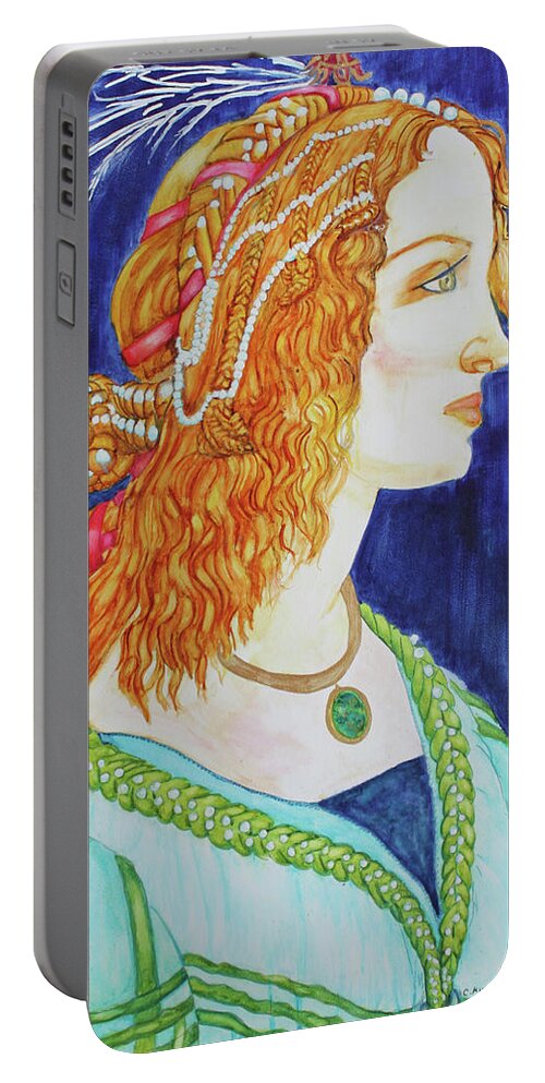  Portable Battery Charger featuring the painting Portrait of Young Woman, After Botticelli by Christiane Kingsley