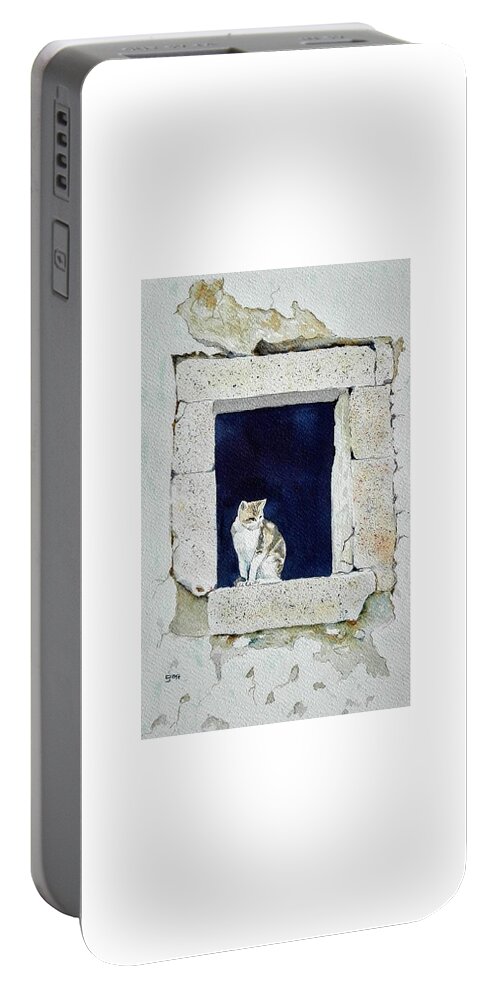 Cat Portable Battery Charger featuring the painting Portuguese cat by Sandie Croft
