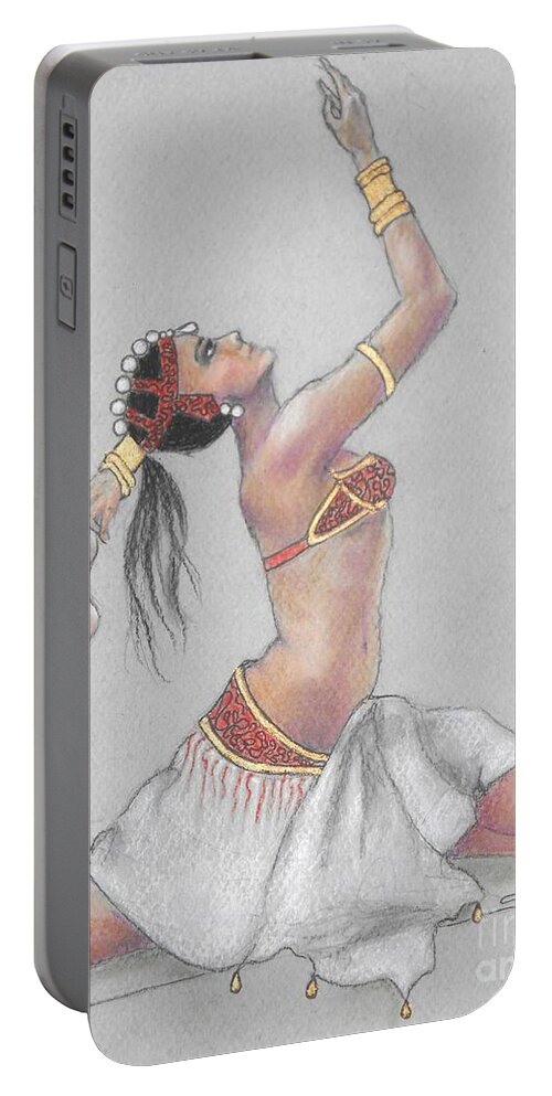 Belly Dancer Portable Battery Charger featuring the drawing Pose Perfection by Jayne Somogy