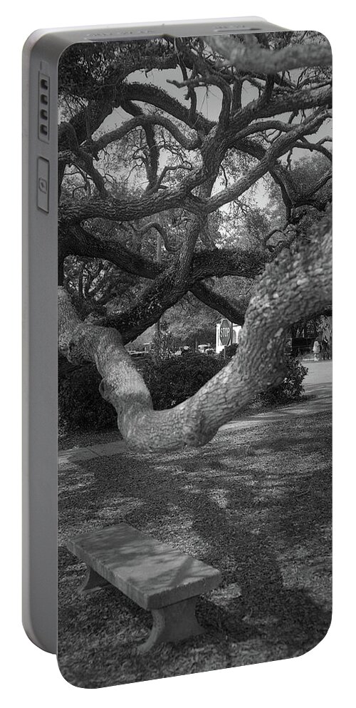Benches Portable Battery Charger featuring the photograph Postell Park Bench, St. Simons Island, 2004 by John Simmons