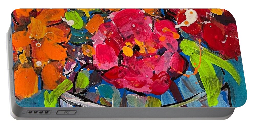 Flowers Portable Battery Charger featuring the painting Posy Pop by Elaine Elliott
