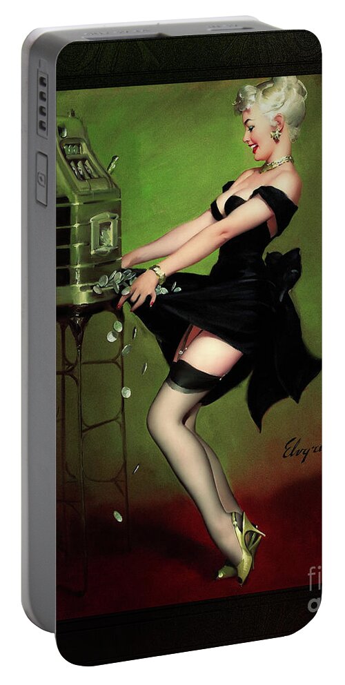 Pot Luck Portable Battery Charger featuring the painting Pot Luck by Gil Elvgren Vintage Illustration Xzendor7 Art Reproductions by Rolando Burbon