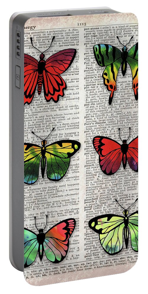Butterfly Effect Portable Battery Charger featuring the painting Potential Energy Of Butterfly Effect Dictionary Page Art III by Irina Sztukowski