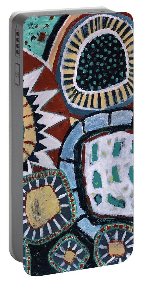 Earth Tones Portable Battery Charger featuring the painting Pottery Dream by Cyndie Katz