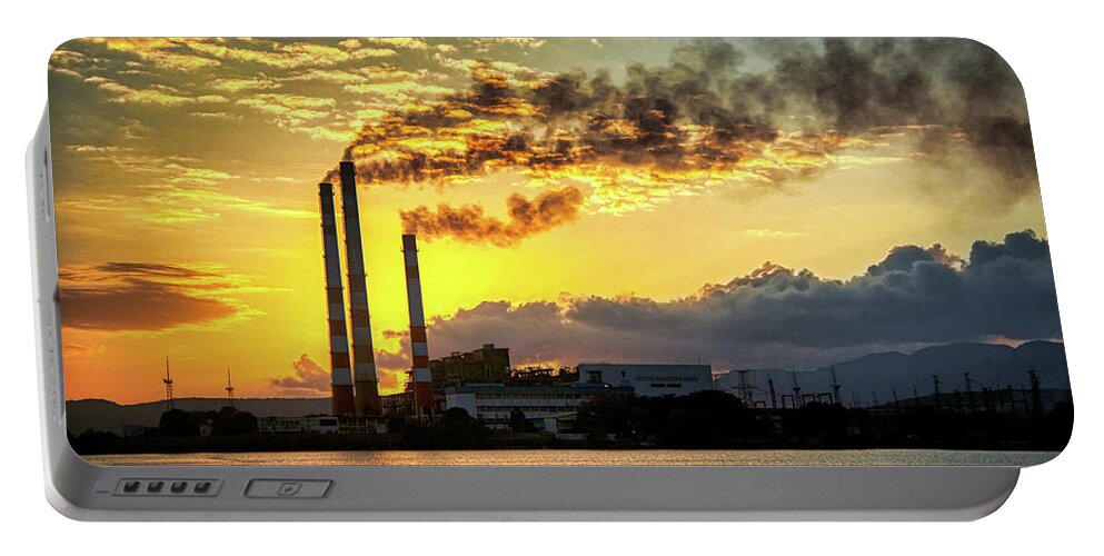 Clouds Portable Battery Charger featuring the photograph Power plant pollution by Micah Offman