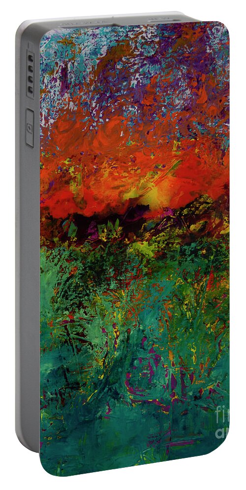 Fire Portable Battery Charger featuring the painting Prairie Fire by Robin Valenzuela