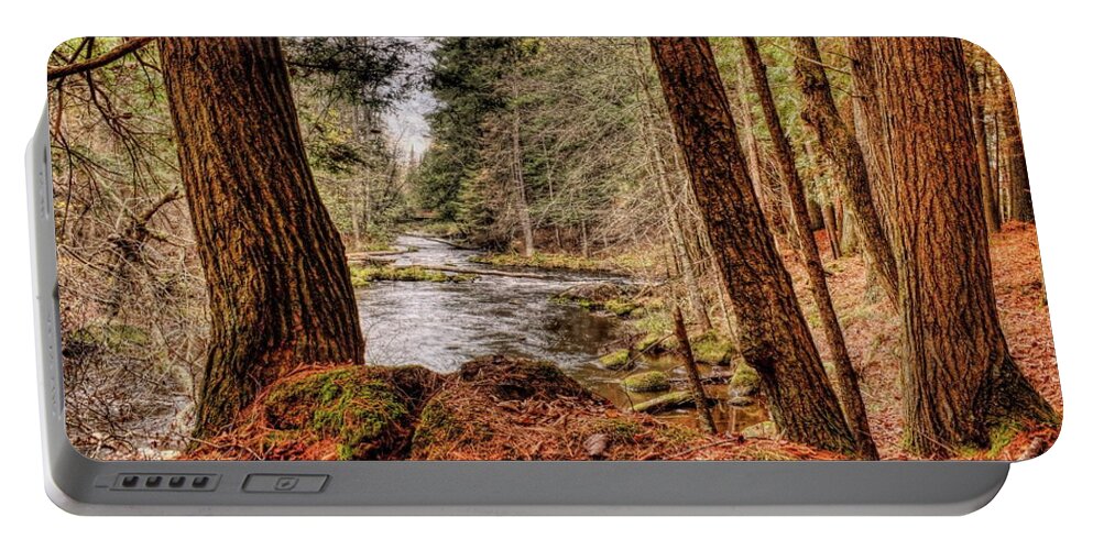 Prairie River Portable Battery Charger featuring the photograph Prairie River By Fallen Leaves by Dale Kauzlaric