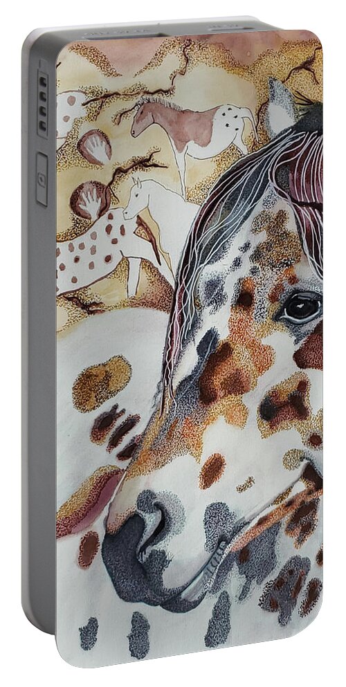 Prehistoric Portable Battery Charger featuring the painting Prehistoric Spotted Leopard Horse by Equus Artisan