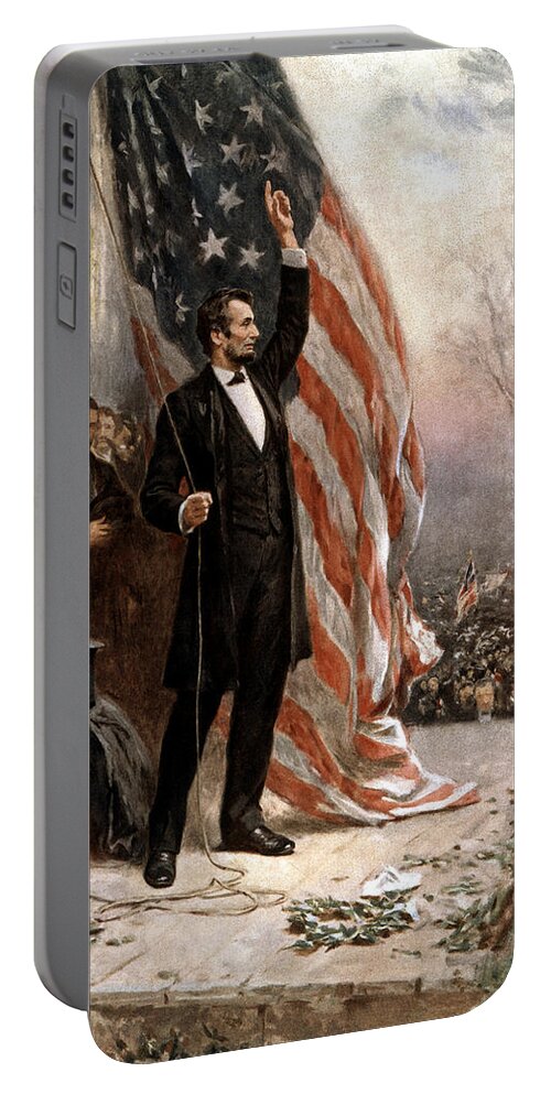 Abraham Lincoln Portable Battery Charger featuring the painting President Abraham Lincoln Giving A Speech by War Is Hell Store