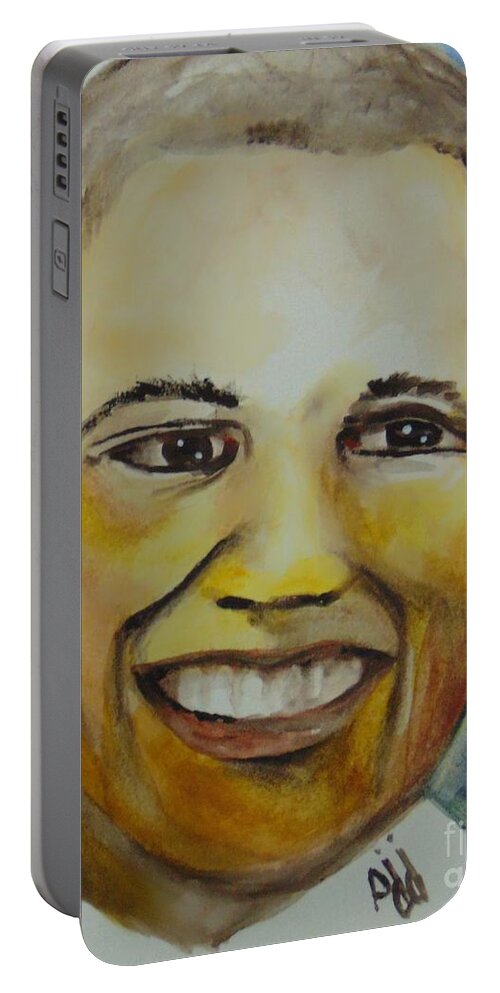Politics Portable Battery Charger featuring the painting President Barack Obama by Saundra Johnson