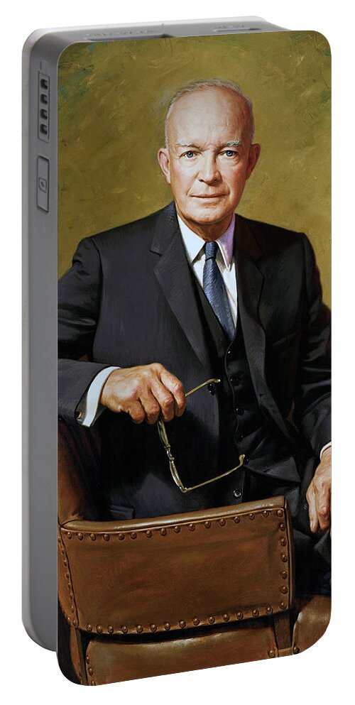 Dwight Eisenhower Portable Battery Charger featuring the painting President Dwight Eisenhower Painting by War Is Hell Store