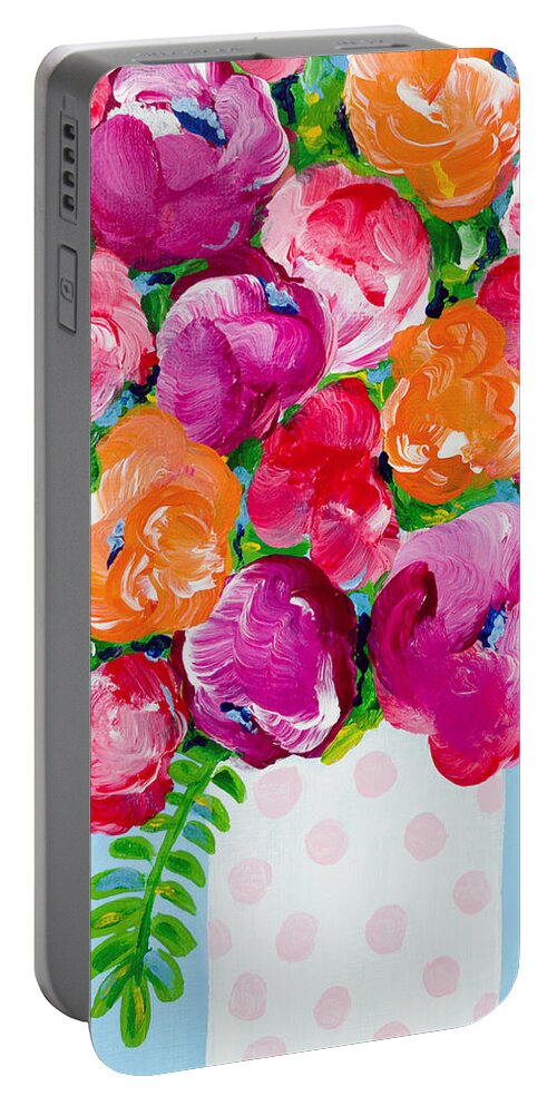 Floral Bouquet Portable Battery Charger featuring the painting Pretty in Pink by Beth Ann Scott