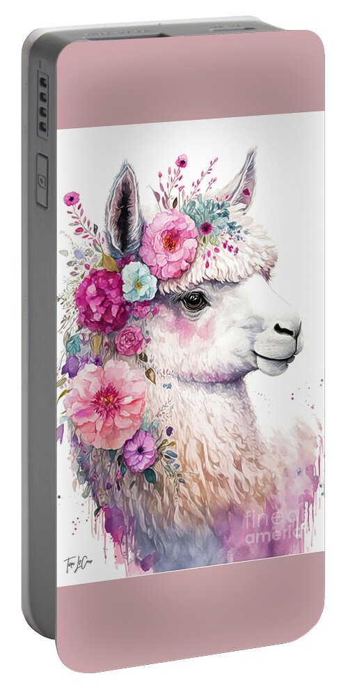 Llama Portable Battery Charger featuring the painting Pretty Little Llama by Tina LeCour