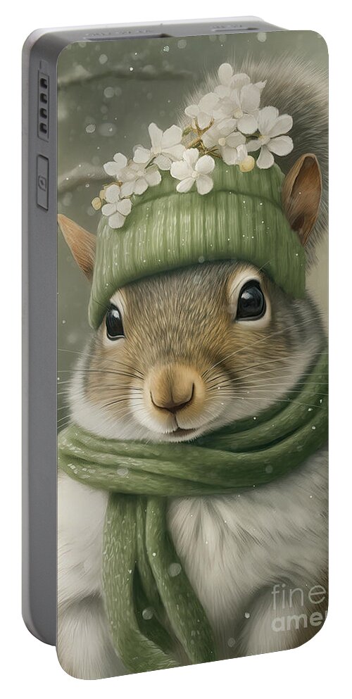 Squirrel Portable Battery Charger featuring the digital art Pretty Pistachio by Tina LeCour
