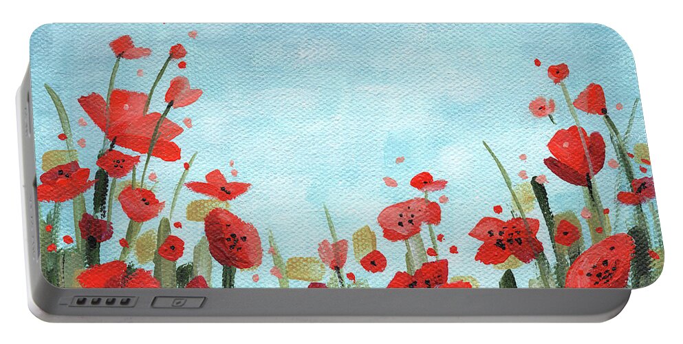 Landscape Portable Battery Charger featuring the painting Pretty Poppies by Annie Troe
