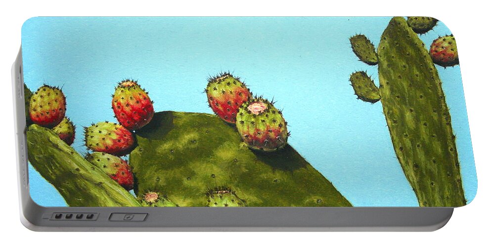 Prickly Portable Battery Charger featuring the painting Prickly Pear by Marna Edwards Flavell