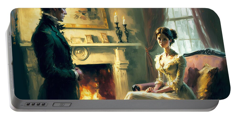 Jane Austen Portable Battery Charger featuring the digital art Pride and Prejudice by Jackson Parrish