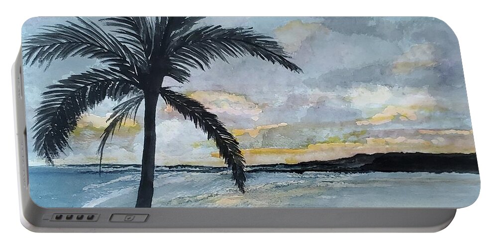 Palm Trees Portable Battery Charger featuring the painting Princeville Dawn by Claudette Carlton