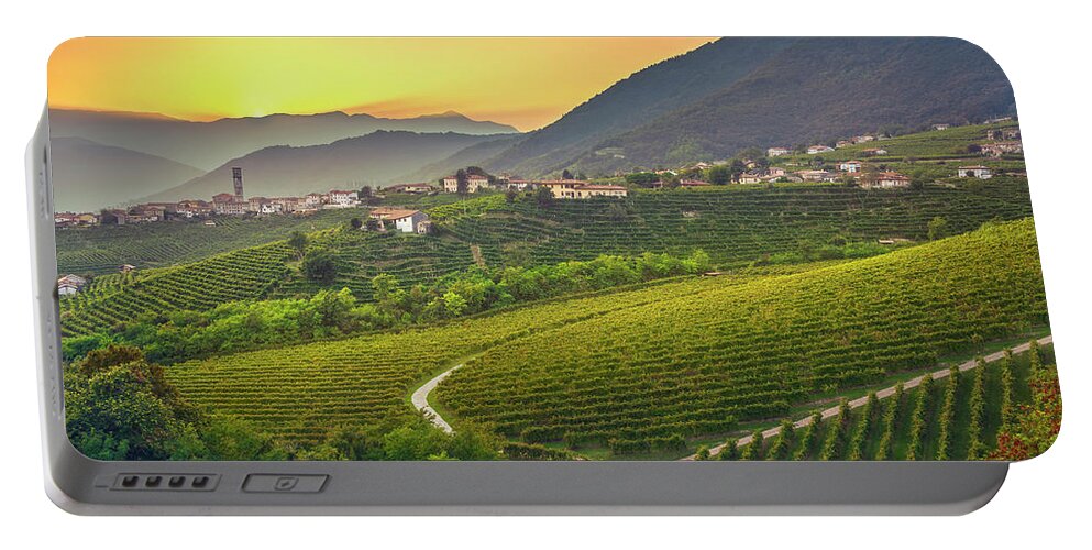 Prosecco Portable Battery Charger featuring the photograph Vineyards after Sunset in Prosecco Hills by Stefano Orazzini
