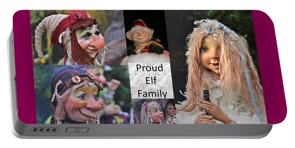 Elf Portable Battery Charger featuring the mixed media Proud Elf Family by Nancy Ayanna Wyatt