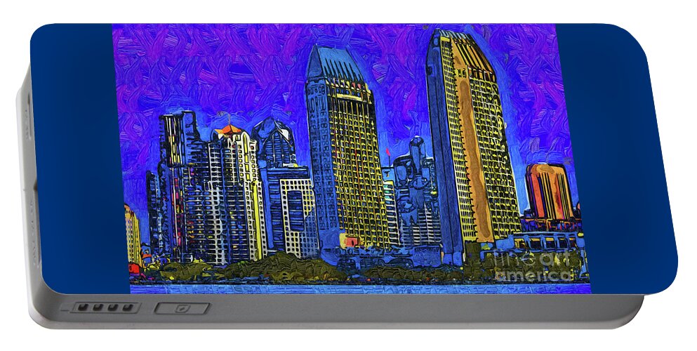 Skyline Portable Battery Charger featuring the painting San Diego In Abstract by Kirt Tisdale