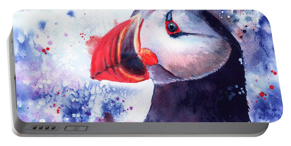 Puffin Portable Battery Charger featuring the painting Puffin by Kirsty Rebecca