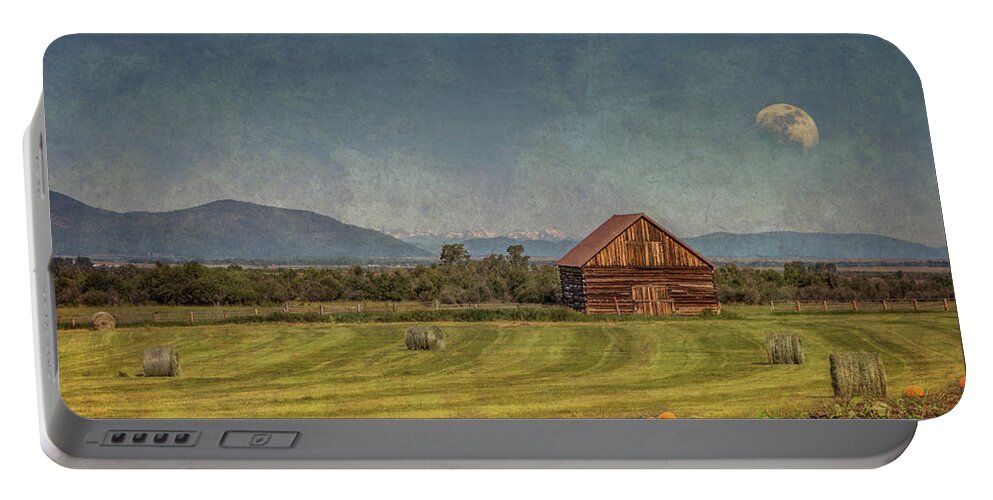 Pumpkins Portable Battery Charger featuring the photograph Pumpkin Field Moon Shack by Patti Deters