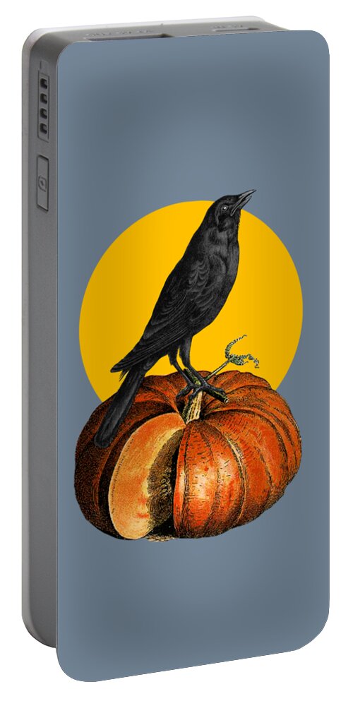 Halloween Portable Battery Charger featuring the digital art Pumpkin Halloween Crow by Madame Memento