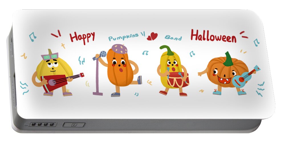 Music Portable Battery Charger featuring the drawing Pumpkins Band by Min Fen Zhu
