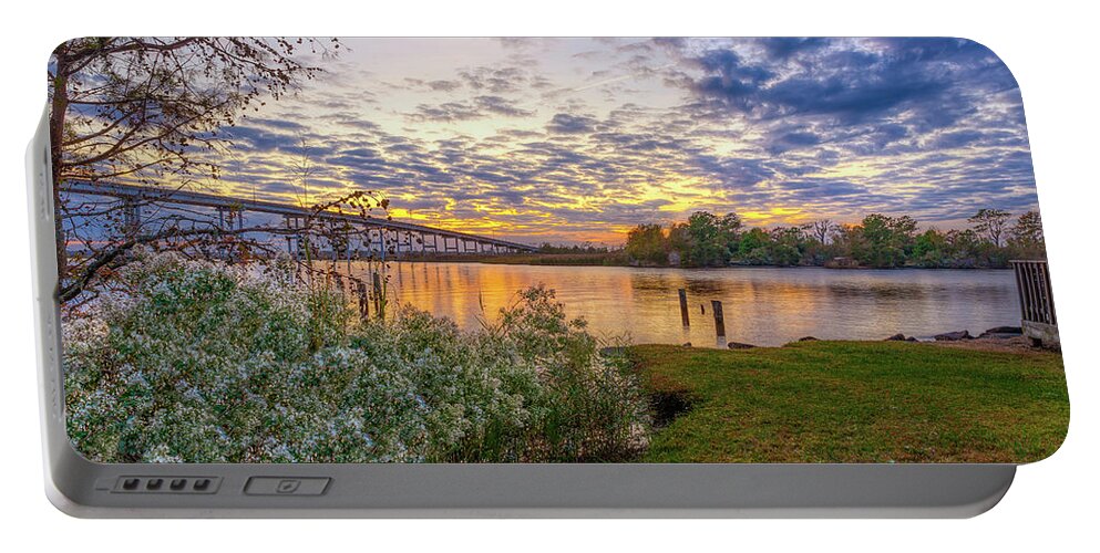 Pungo Portable Battery Charger featuring the photograph Pungo Ferry Bridge Sunset I by Donna Twiford