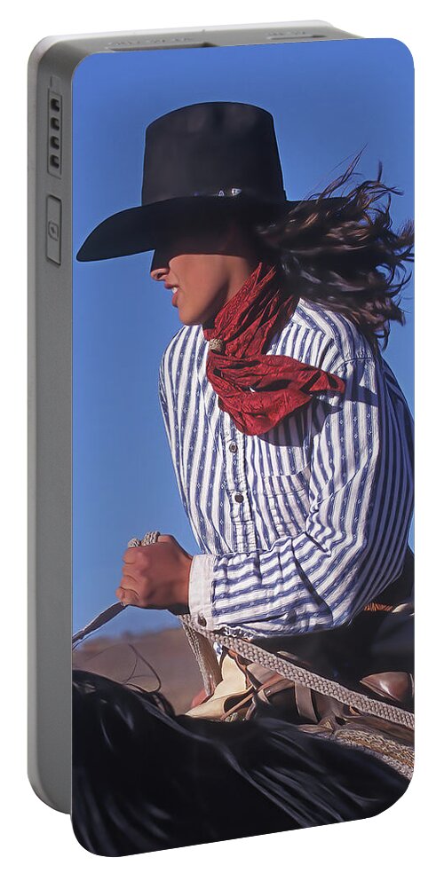 Cowgirl Portable Battery Charger featuring the photograph Pure Determination by Don Schimmel