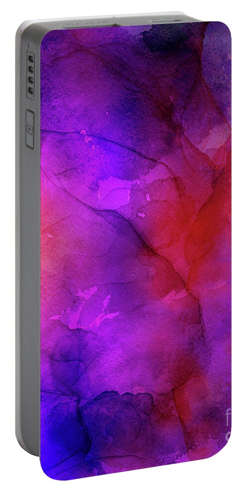 Purple Ink Painting Portable Battery Charger featuring the painting Purple, Blue, Red And Pink Fluid Ink Abstract Art Painting by Modern Art