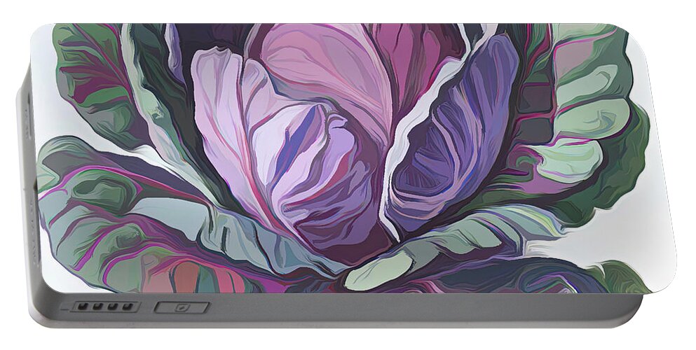 Purple Cabbage Portable Battery Charger featuring the digital art Purple Cabbage painting by Cathy Anderson