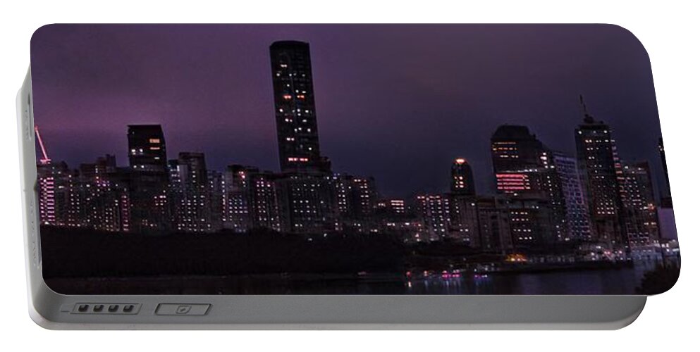 City Portable Battery Charger featuring the photograph Purple City by Rick Nelson