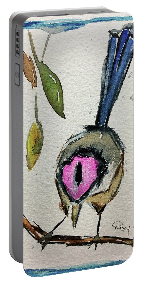 Grand Tit Portable Battery Charger featuring the painting Purple Crowned Fairy Wren by Roxy Rich