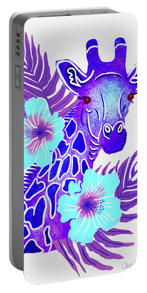 Purple Portable Battery Charger featuring the painting Purple Giraffe Tropical Jungle Safari by Christina Wedberg
