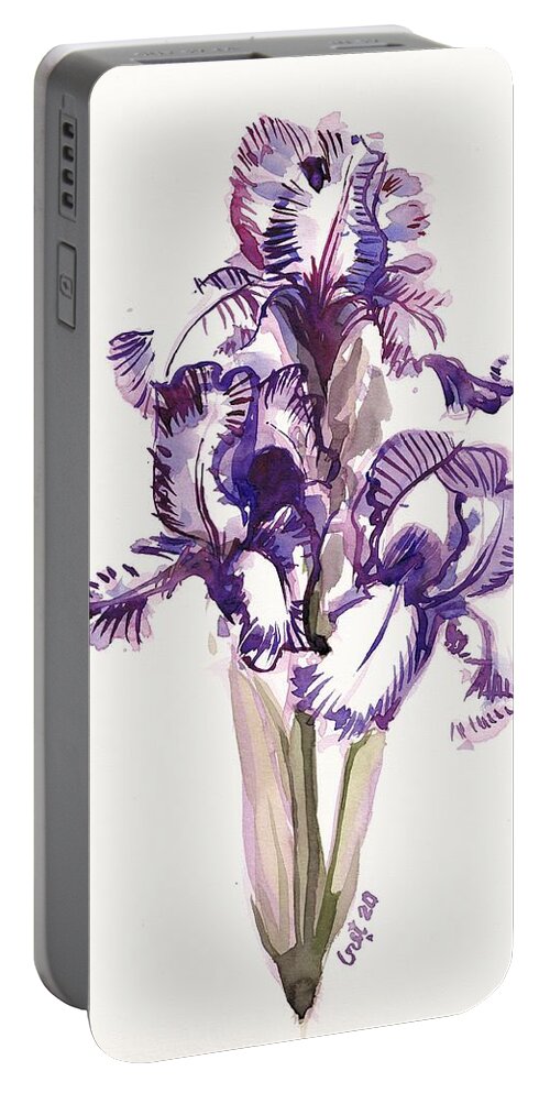 Iris Portable Battery Charger featuring the painting Purple Iris by George Cret