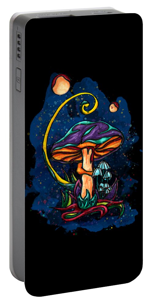 Purple Mushroom Portable Battery Charger featuring the painting Purple mushroom by night, magic mushroom by Nadia CHEVREL