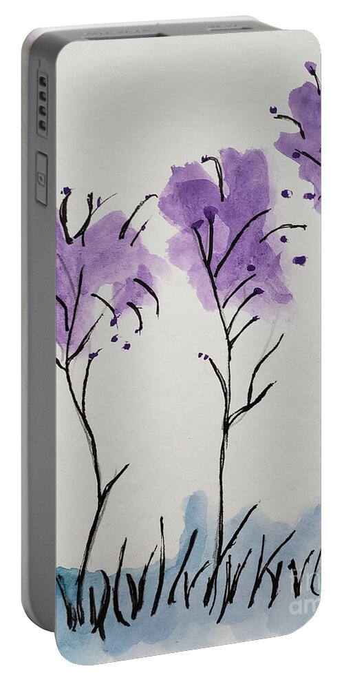  Portable Battery Charger featuring the painting Purple Trees by Margaret Welsh Willowsilk