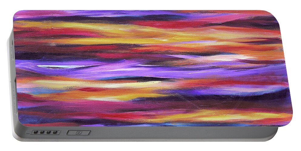 Abstract Waves Portable Battery Charger featuring the painting Purple Waves by Maria Meester