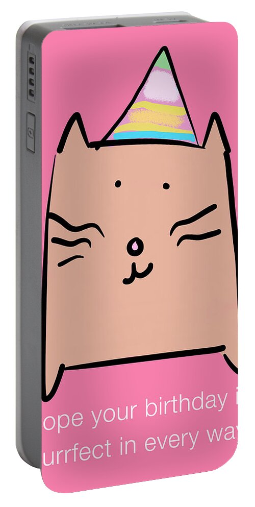 Birthday Portable Battery Charger featuring the digital art Purrfect Birthday by Ashley Rice